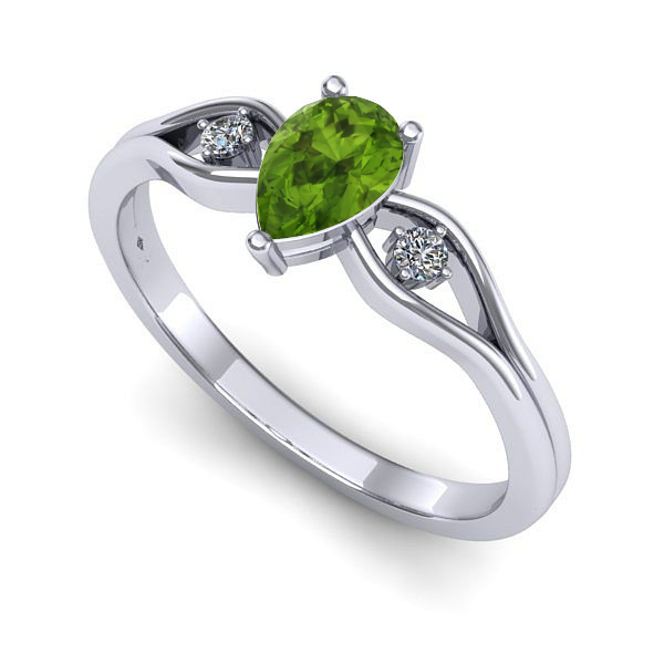 Inel logodna din aur alb cu peridot