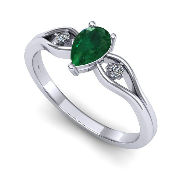 Inel logodna din aur alb cu smarald