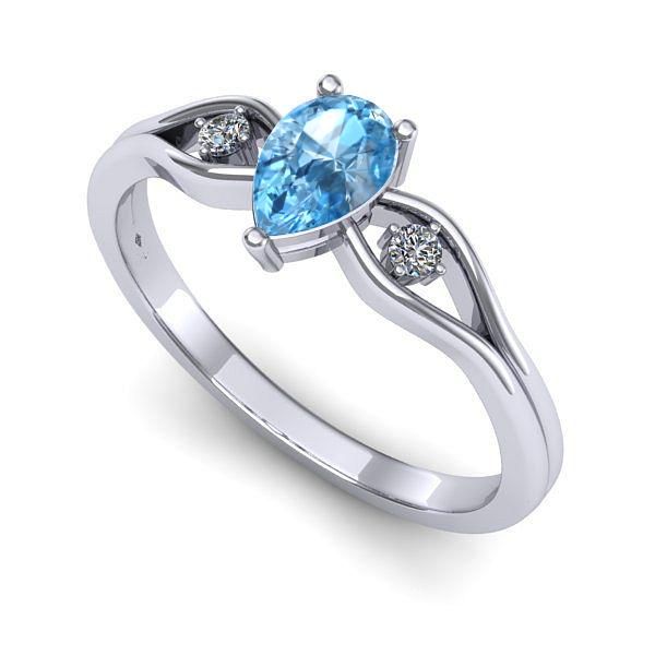 Inel logodna din aur alb cu topaz blue