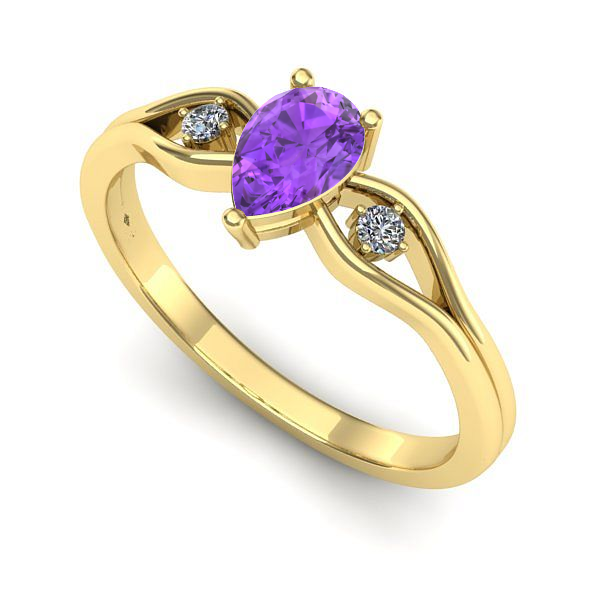 Inel logodna din aur galben cu ametist