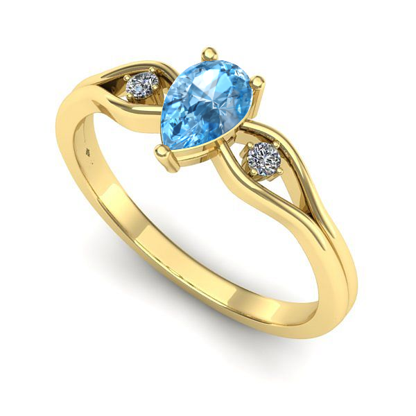 Inel logodna din aur galben cu topaz blue