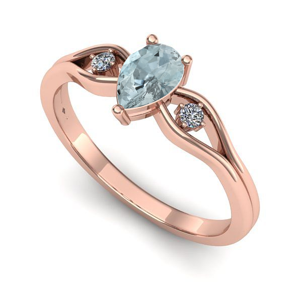 Inel de logodna din aur roz cu aquamarin