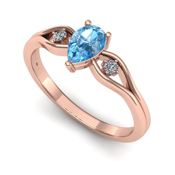 Inel logodna din aur roz cu topaz blue