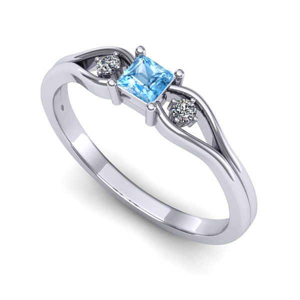 Inel logodna din aur alb cu topaz blue