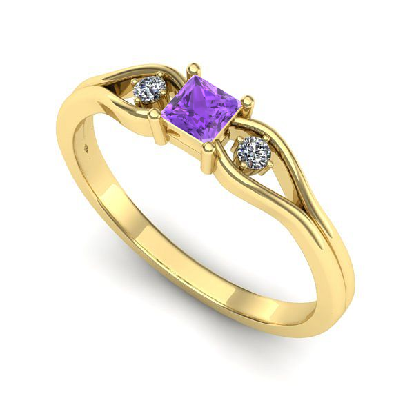Inel logodna din aur galben cu ametist
