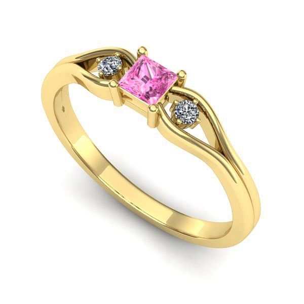 Inel logodna din aur galben cu safir roz