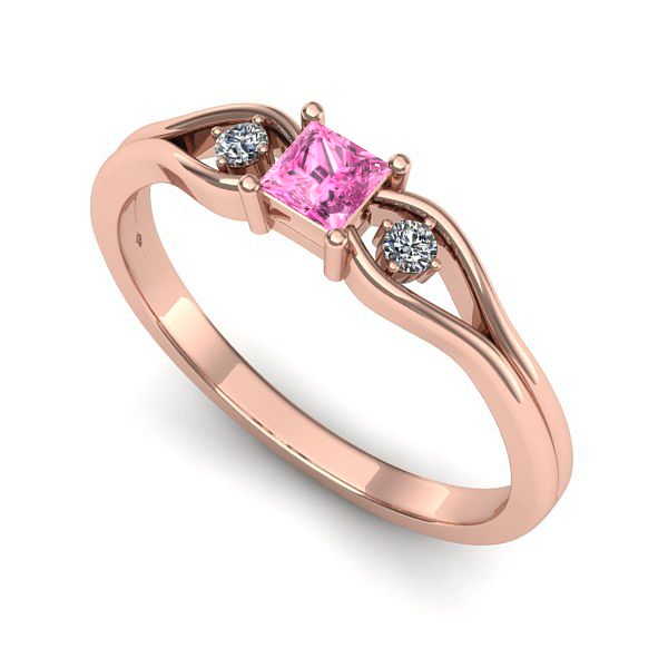 Inel de logodna din aur roz cu safir roz