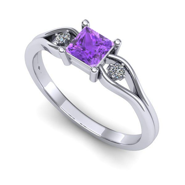 Inel logodna din aur alb cu ametist