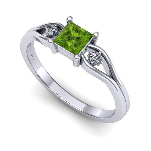 Inel de logodna din aur alb cu peridot