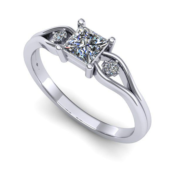 Inel de logodna din aur alb cu safir alb