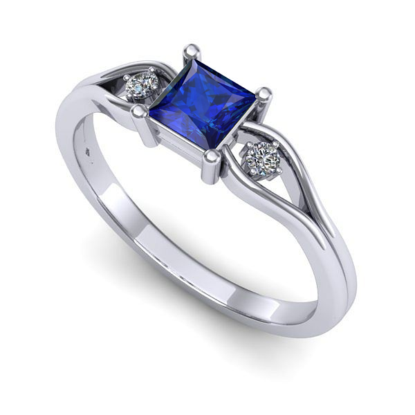 Inel de logodna din aur alb cu safir