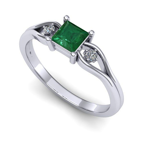 Inel de logodna din aur alb cu smarald