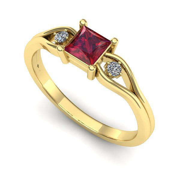 Inel logodna din aur galben cu rubin