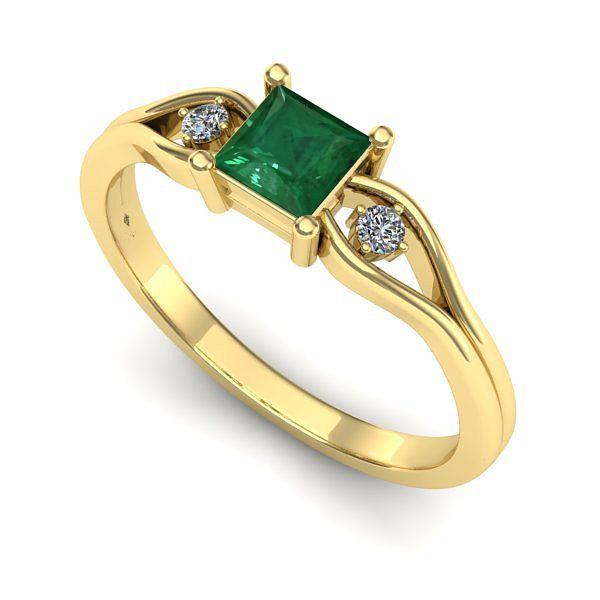 Inel logodna din aur galben cu smarald