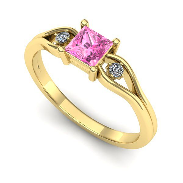 Inel logodna din aur galben cu safir roz