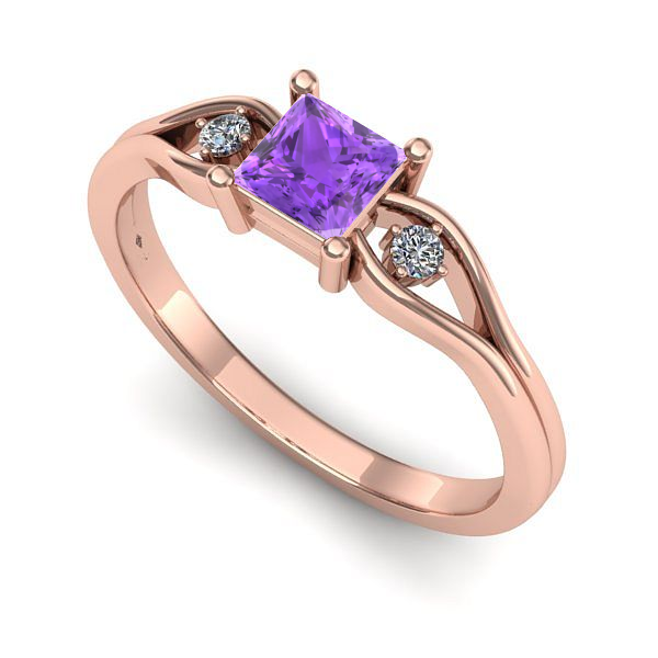 Inel logodna din aur roz cu ametist