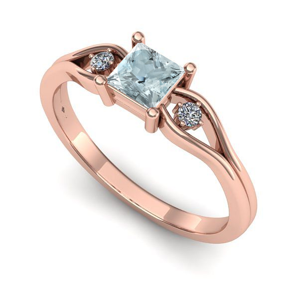 Inel din aur roz cu aquamarin