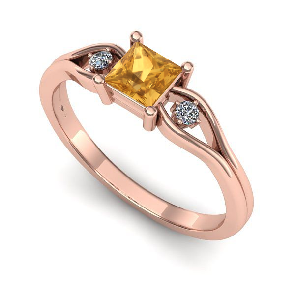 Inel logodna din aur roz cu citrin