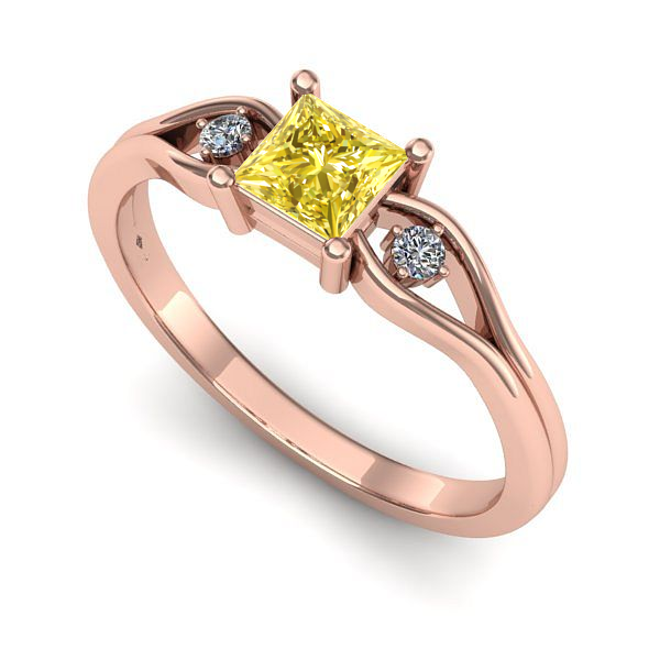 Inel de logodna din aur roz cu safir galben