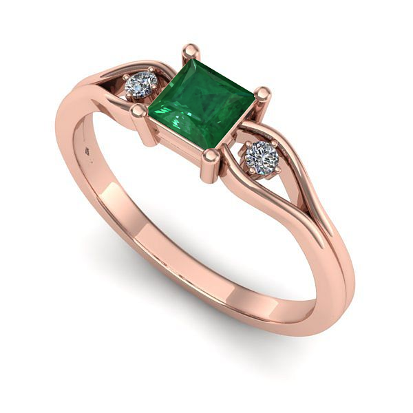 Inel de logodna din aur roz cu smarald