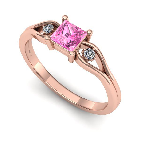 Inel de logodna din aur roz cu safir roz