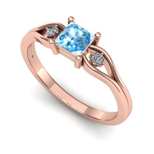 Inel de logodna din aur roz cu topaz blue