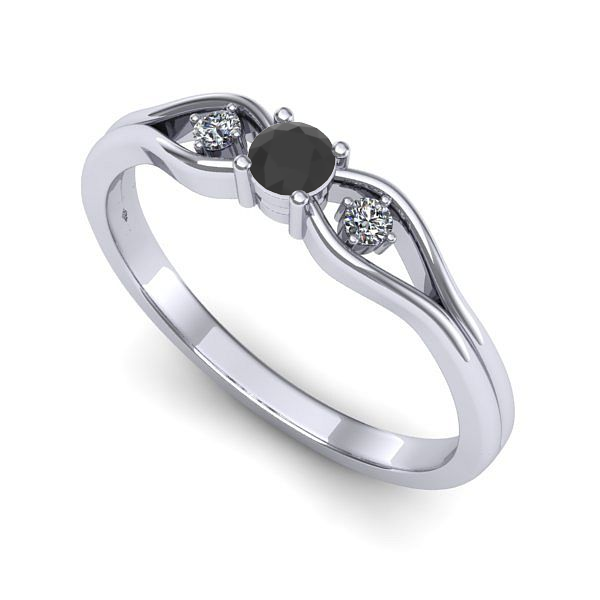 Inel logodna din aur alb cu diamant negru
