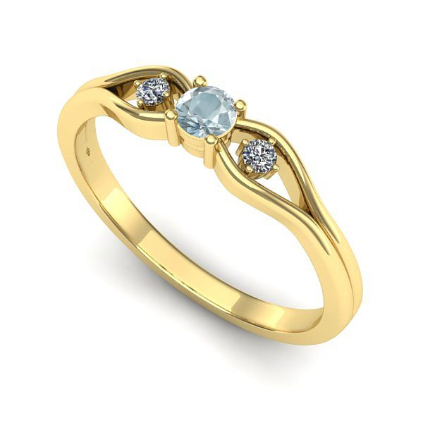 Inel logodna din aur galben cu aquamarin