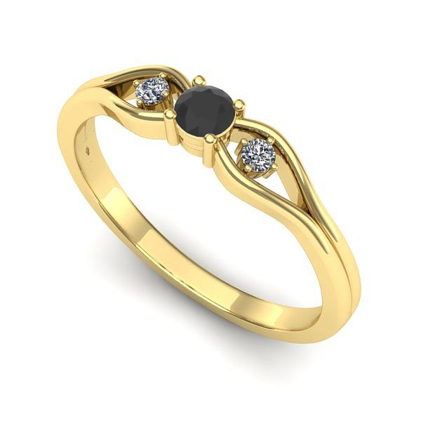 Inel de logodna din aur galben cu diamant negru