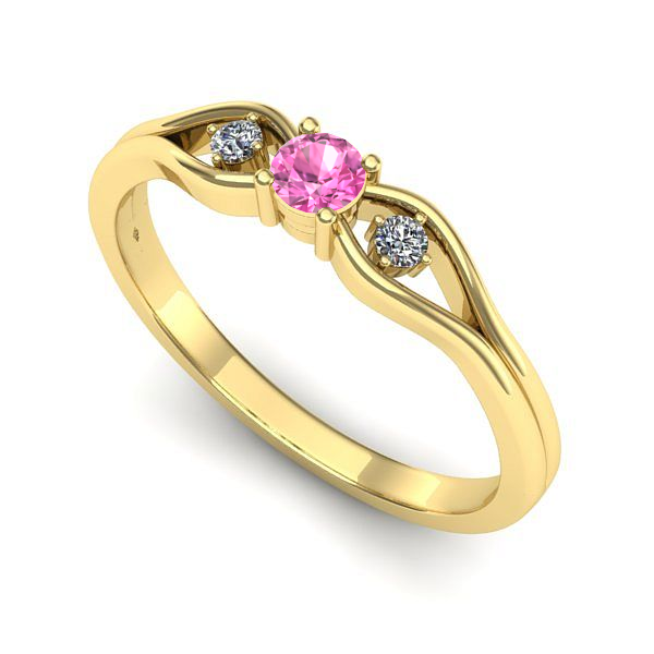 Inel logodna din aur galben cu safir roz