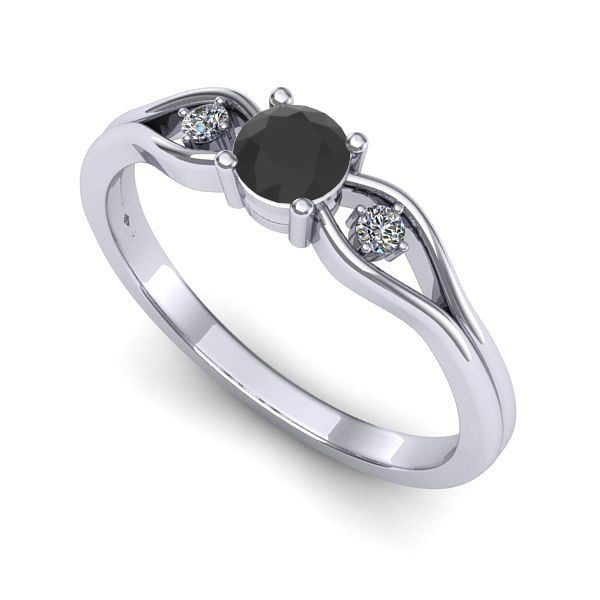 Inel de logodna din aur alb cu diamant negru