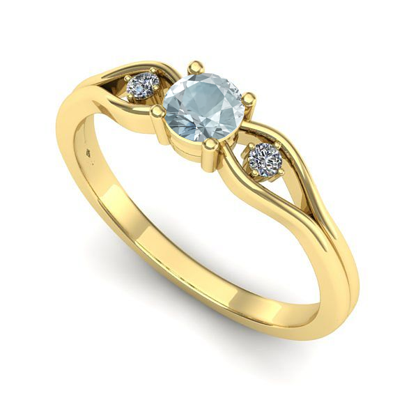 Inel logodna din aur galben cu aquamarin