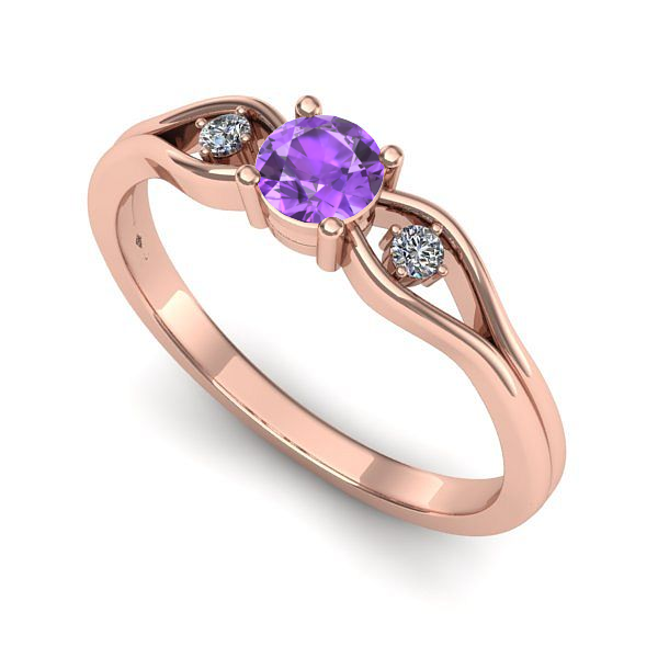 Inel de logodna din aur roz cu ametist
