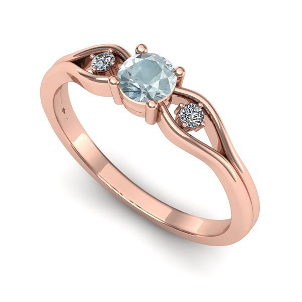 Inel logodna din aur roz cu aquamarin