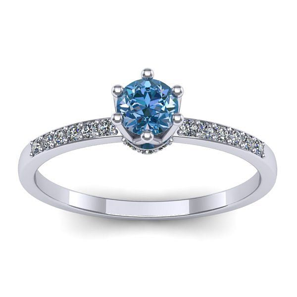 Inel logodna cu diamant de laborator albastru rotund