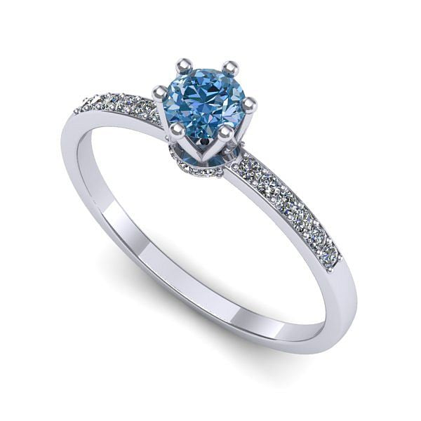 Inel de logodna din aur alb cu diamant de laborator albastru