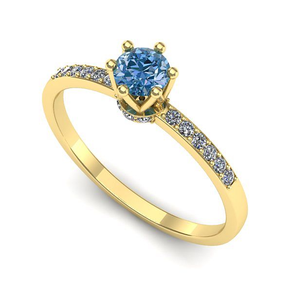 Inel de logodna din aur galben cu diamant de laborator albastru
