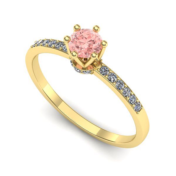Inel logodna din aur galben cu diamant de laborator roz