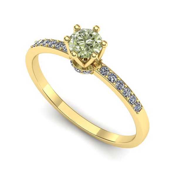 Inel logodna din aur galben cu diamant de laborator verde