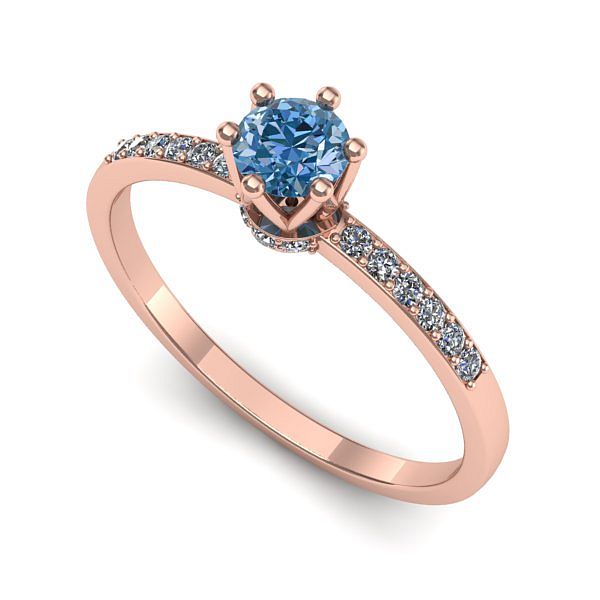 Inel din aur roz cu diamant de laborator albastru