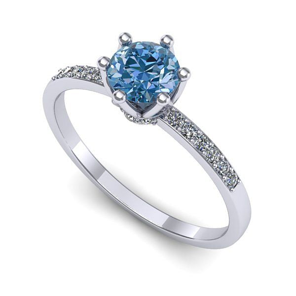 Inel din aur alb cu diamant de laborator albastru