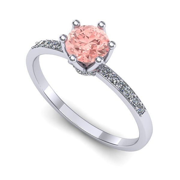 Inel de logodna din aur alb cu diamant de laborator roz