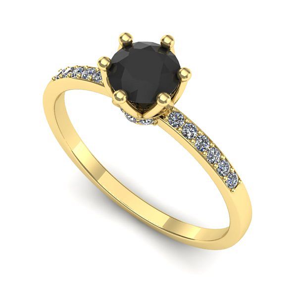 Inel logodna din aur galben cu diamant negru