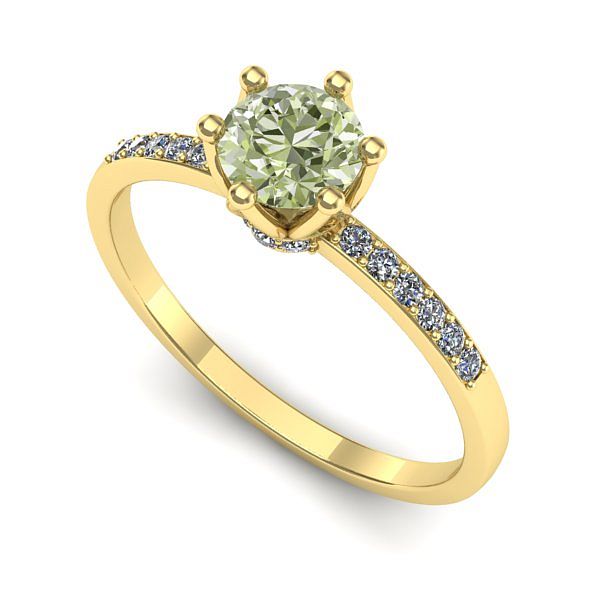 Inel de logodna din aur galben cu diamant de laborator verde