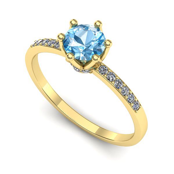 Inel logodna din aur galben cu topaz blue