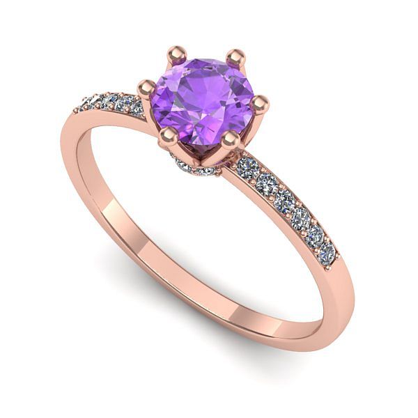Inel logodna din aur roz cu ametist