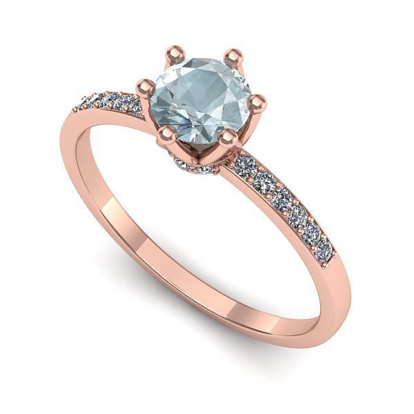 Inel de logodna din aur roz cu aquamarin