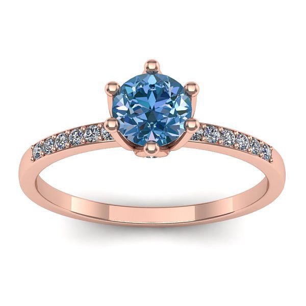 Inel de logodna cu diamant de laborator albastru rotund