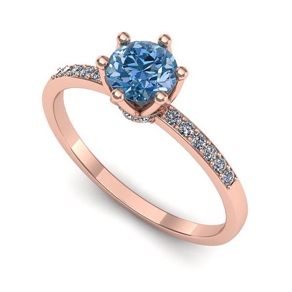 Inel logodna din aur roz cu diamant de laborator albastru