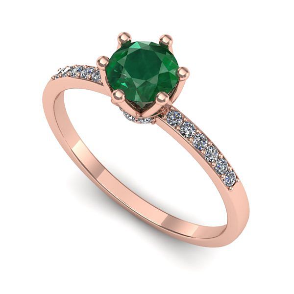Inel logodna din aur roz cu smarald